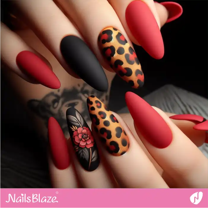 Matte Nails Leopard Print and Floral | Animal Print Nails - NB2580